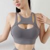 New Sexy Women's Sports Bra Top Women Tight Elastic Gym Sport Yoga Bras Bralette Crop Top Chest Pad Removable 13 Colors - Titanium Gray - M