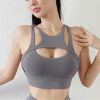 New Sexy Women's Sports Bra Top Women Tight Elastic Gym Sport Yoga Bras Bralette Crop Top Chest Pad Removable 13 Colors - Titanium Gray - L