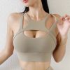 New Sexy Women's Sports Bra Top Women Tight Elastic Gym Sport Yoga Bras Bralette Crop Top Chest Pad Removable 13 Colors - Khaki - L