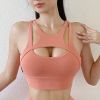 New Sexy Women's Sports Bra Top Women Tight Elastic Gym Sport Yoga Bras Bralette Crop Top Chest Pad Removable 13 Colors - Coral Red - L