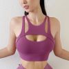 New Sexy Women's Sports Bra Top Women Tight Elastic Gym Sport Yoga Bras Bralette Crop Top Chest Pad Removable 13 Colors - Plum Purple - L