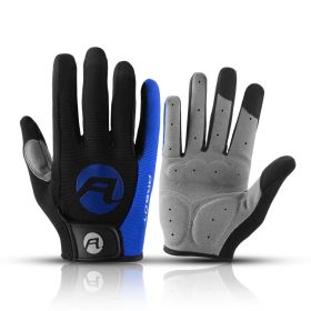 Bicycle Full Finger Cycling Bike Gloves Absorbing Sweat for Men and Women Bicycle Riding Outdoor Sports Protector - Blue - L