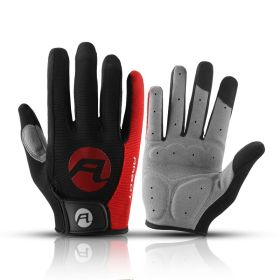 Bicycle Full Finger Cycling Bike Gloves Absorbing Sweat for Men and Women Bicycle Riding Outdoor Sports Protector - Red - M