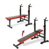 Adjustable Folding Fitness Barbell Rack and Weight Bench for Home Gym;  Strength Training - Red