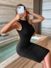 Body-Con Sexy Solid Sleeveless Dress; Slim Casual Every Day Dress; Women's Clothing - Coffee - L(8/10)