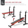 Adjustable Folding Fitness Barbell Rack and Weight Bench for Home Gym;  Strength Training - Red