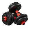 Home Indoor Cardio Gym Adjustable Weights Dumbbells Set - Black & Red - 10 KG